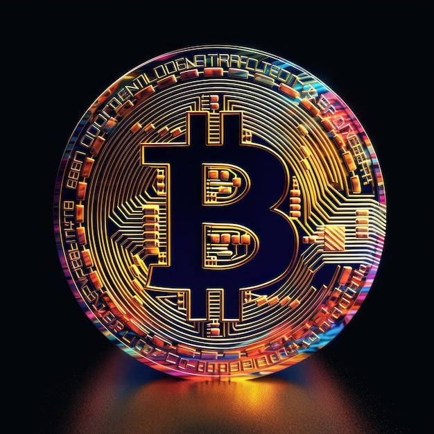 A colorful coin with bitcoin