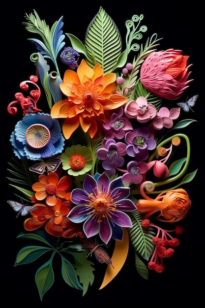 A colorful collage of flowers and leaves