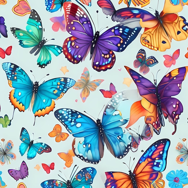 A colorful collection of butterflies and butterflies is shown in a photo.