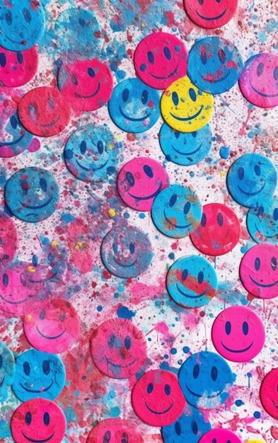 A colorful collection of buttons with smiley faces on them