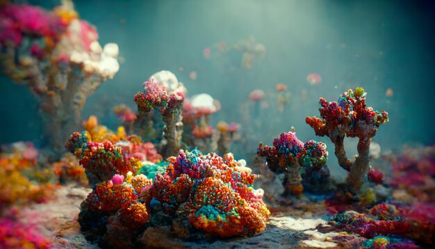 A colorful collection of colorful corals in a sea of blue