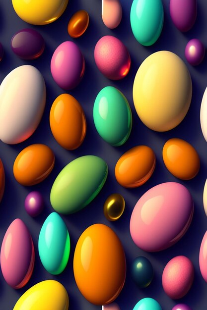 A colorful collection of colorful eggs on a dark background.