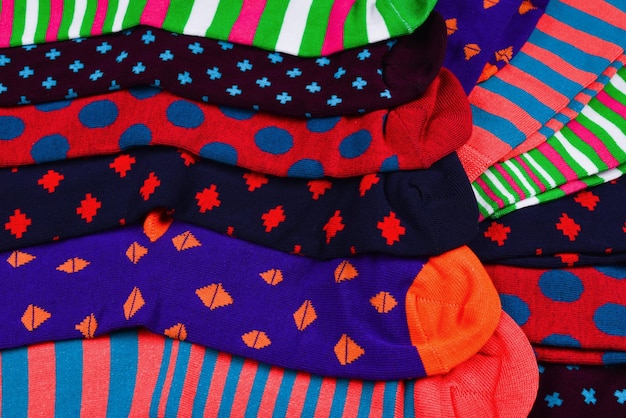 Colorful collection of cotton socks.