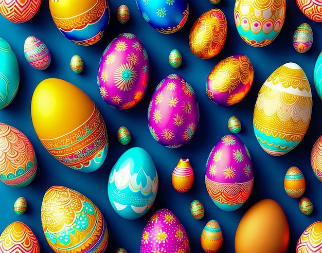 A colorful collection of easter eggs with the word easter on the bottom.