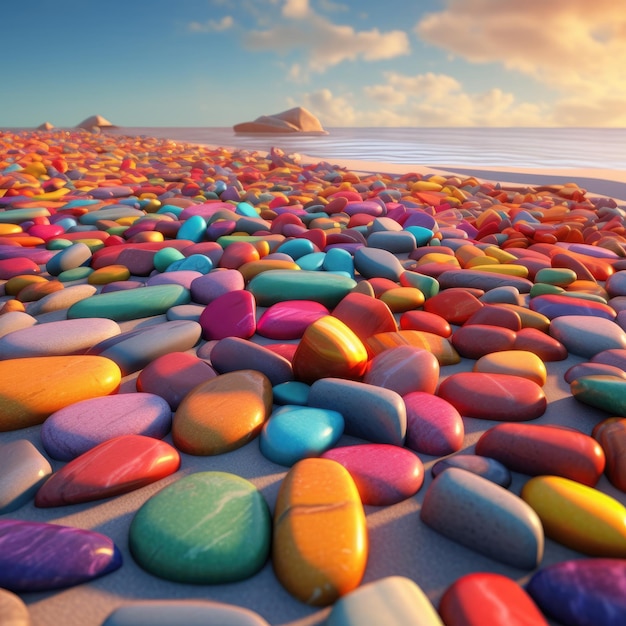 Photo a colorful collection of stones on the beach