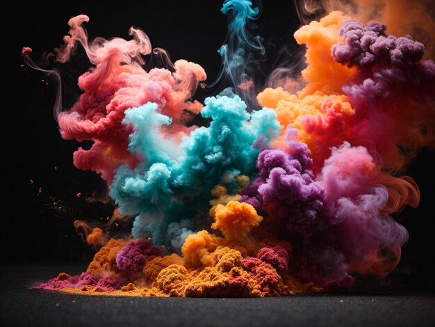 Colorful color splash like smoke on black and grey solid background wallpaper