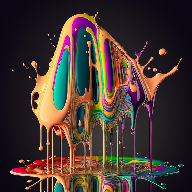 다채로운 색상 물방울 폭발 버섯 떨어지는 페인트 스플래시 Ai 생성