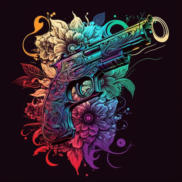 A colorful colored gun with flowers on it