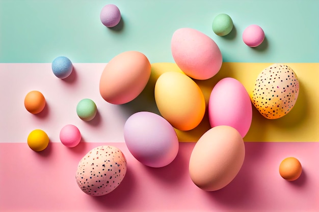 A colorful and colorful easter egg hunt on a pink and yellow background.