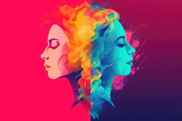 A colorful and colorful illustration of two women