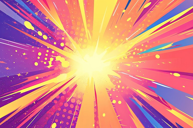 Photo colorful comic book themed background with abstract lines and bright sunrays