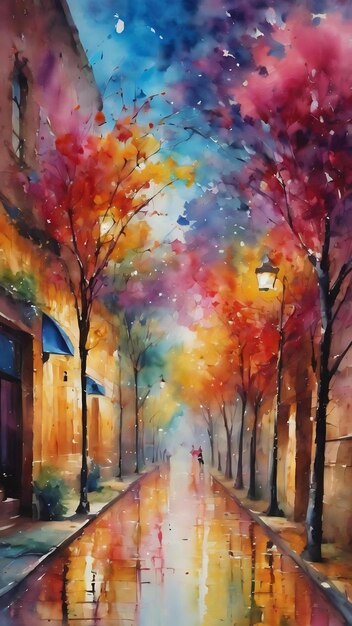 Colorful compostion with watercolor brushstrokes
