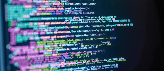 屏幕上的彩色计算机代码编程语言语法软件开发编码技术数字数据IT网络开发脚本代码线监视器