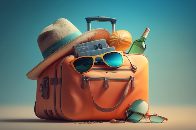 Colorful concept of summer holidays and holidays Time for rest and leisure weekends and vacations entertainment planning trips travels Pleasure Assembling things accessories for the trip