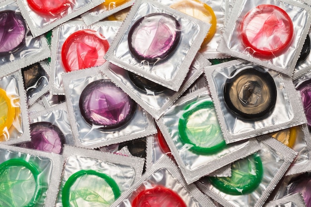 Colorful condoms top view