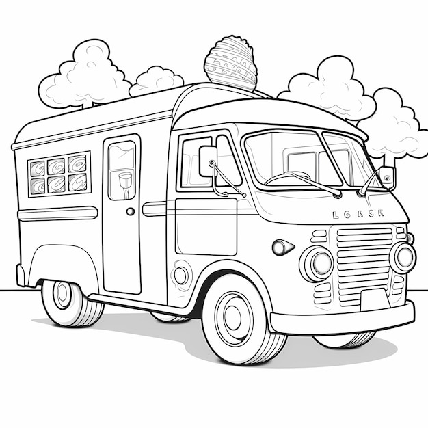 Photo colorful confections ice cream truck coloring page for kids cartoon style