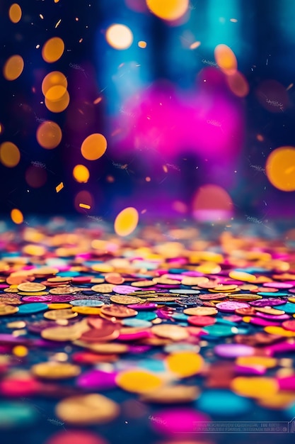 A colorful confetti background with a blurry background and the word love on it.