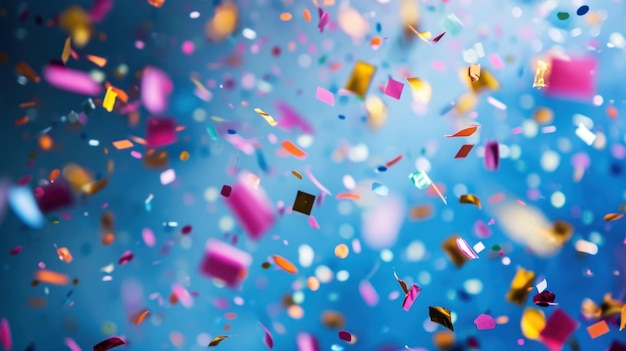 Colorful Confetti on Blue Background