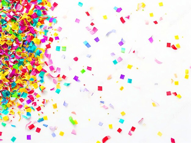 Photo colorful confetti and curling streamers on white background free image downloaded