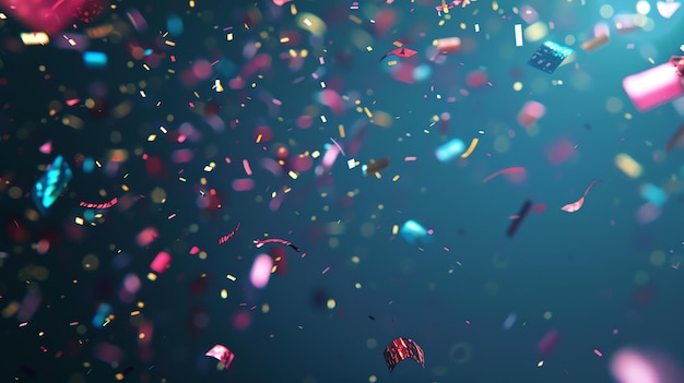 Foto confetti colorati che cadono su uno sfondo blu