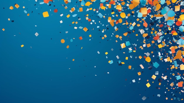Colorful confetti falling in a holiday on a blue background generative AI
