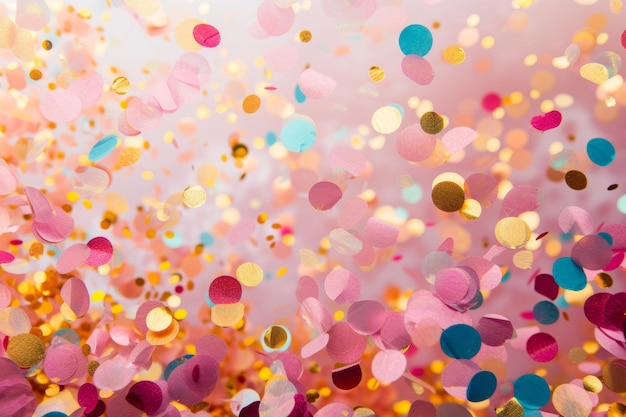 Colorful confetti flying on festive background Generative AI