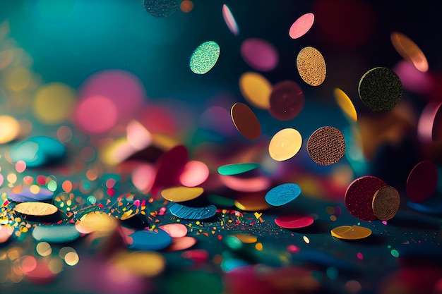 Colorful confetti in front of colorful background with bokeh for carnival Art Illustration Generative AI