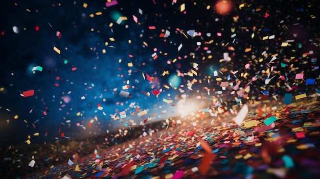 Colorful confetti in front of colorful background with bokeh for carnival