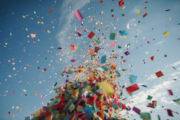 Colorful confetti in motion cascading down from the sky