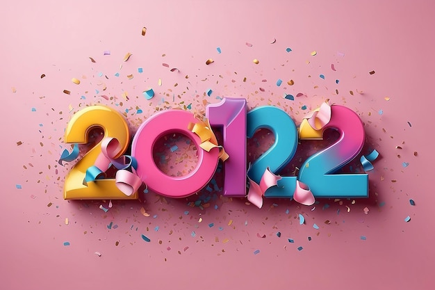 Colorful confetti on pink happy new year background