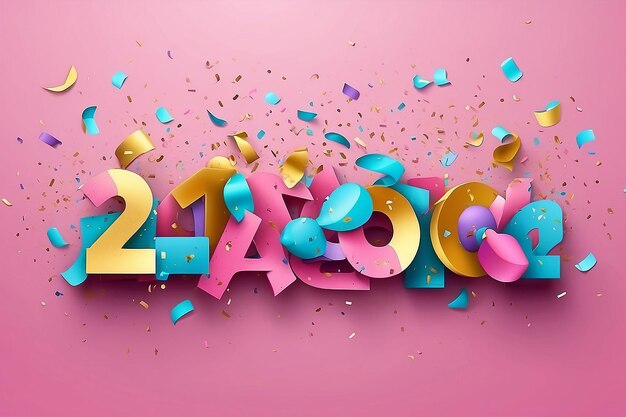 Colorful confetti on pink happy new year background