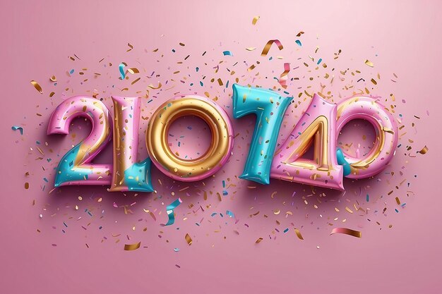 Colorful confetti on pink happy new year background