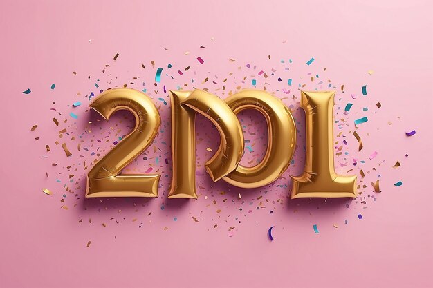 Colorful confetti on pink happy new year background