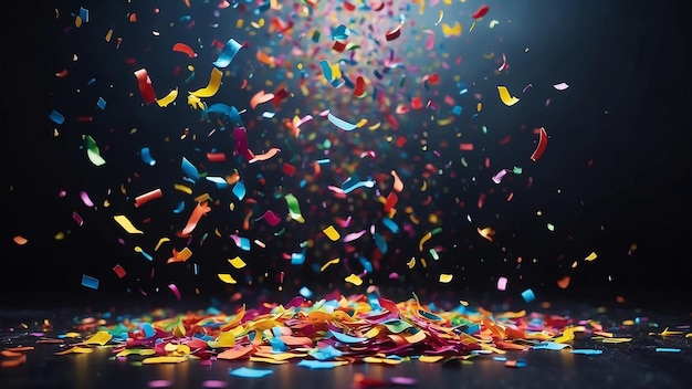 Colorful confetti rains down adding excitement to the celebratory occasion with copy space