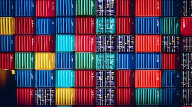 A colorful container is stacked up in a large pile.