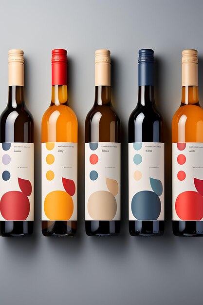 사진 다채로운 현대 와인 병 패키지 대담하고 활기찬 c 창조적 인 개념 아이디어 디자인