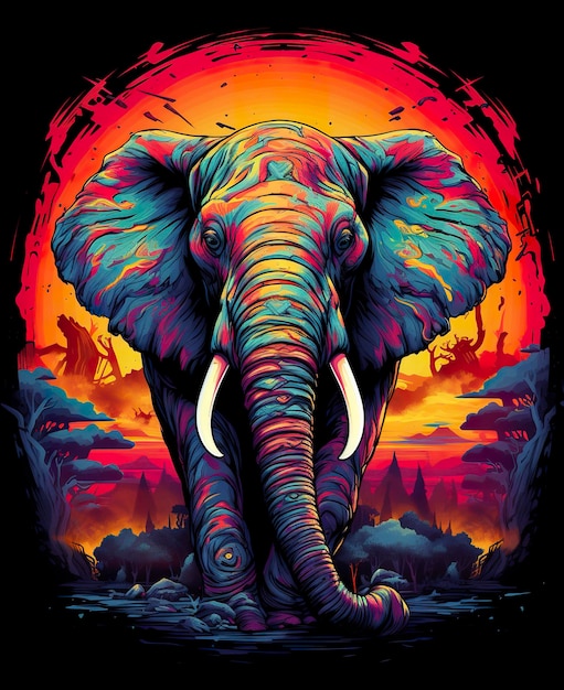 A colorful cool elephant vector tshirt design