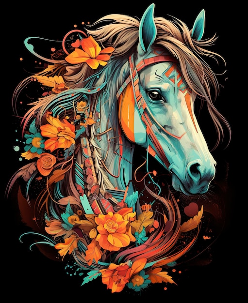 A colorful cool horse vector tshirt design