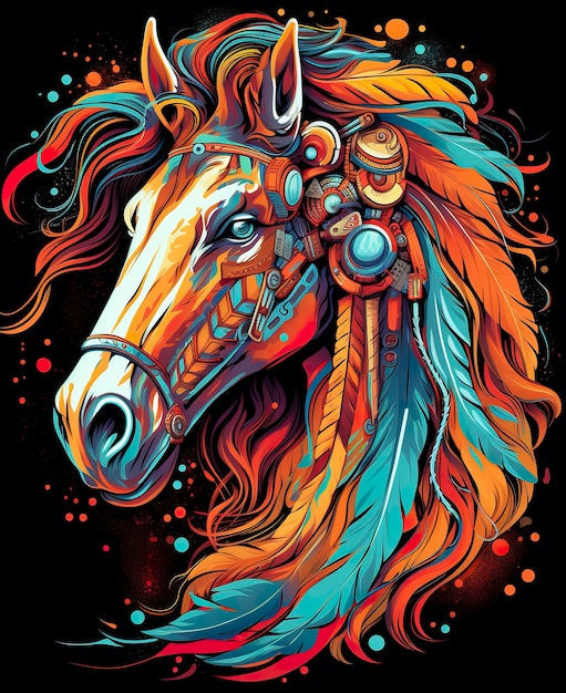 A colorful cool horse vector tshirt design