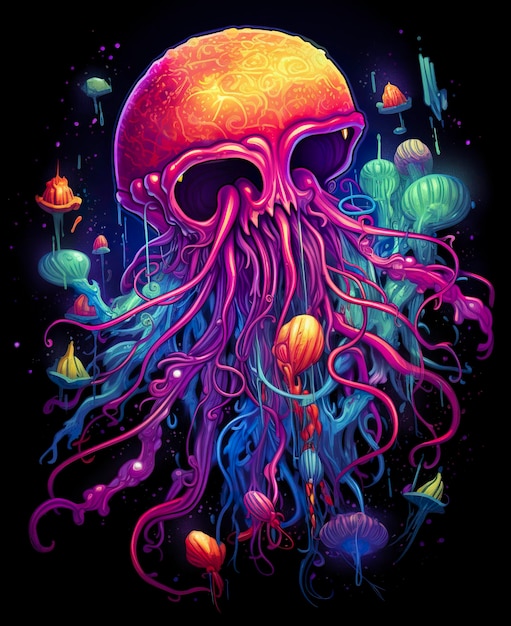 A colorful cool jellyfish vector tshirt design