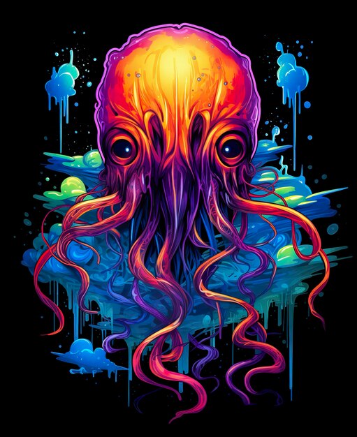 A colorful cool jellyfish vector tshirt design