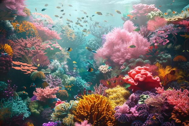 Colorful coral reef bustling with underwater activ