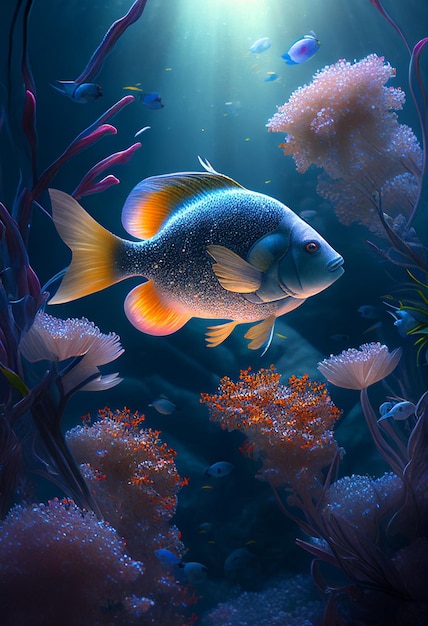 Colorful coral reef and fish Clean underwater world scene Created with Generative AI technology