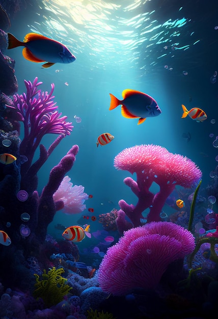 Красочный коралловый риф и рыба Чистая сцена подводного мира Создано с помощью технологии генеративного искусственного интеллекта