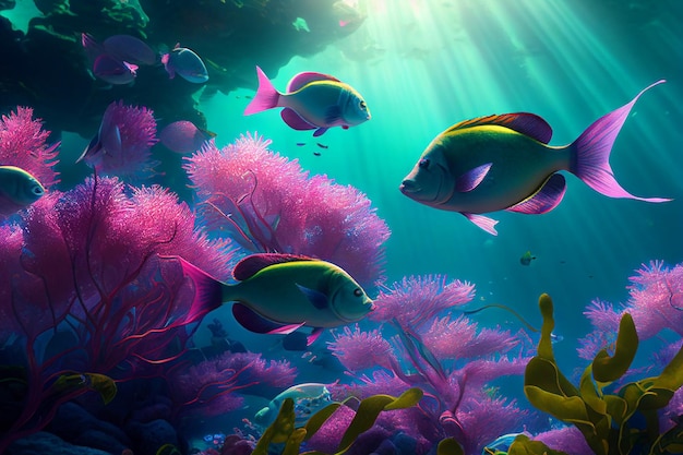 Красочный коралловый риф и рыба Чистая сцена подводного мира Создано с помощью технологии генеративного искусственного интеллекта