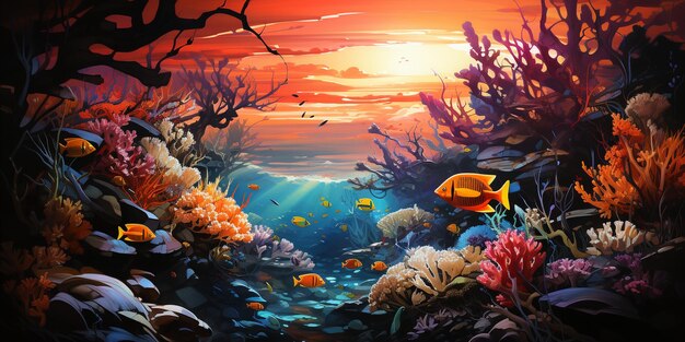 A Colorful Coral Reef Teeming Wallpaper