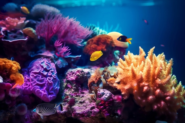 魚がいるカラフルなサンゴ礁 海の日