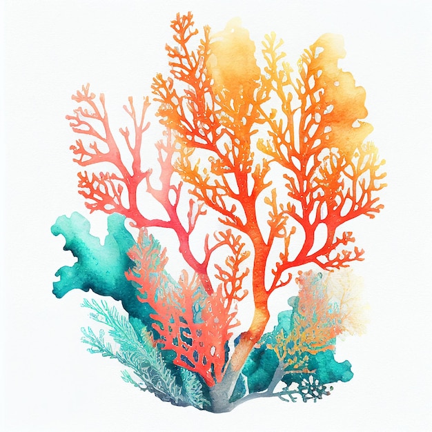 A colorful coral reef with a green and orange background.