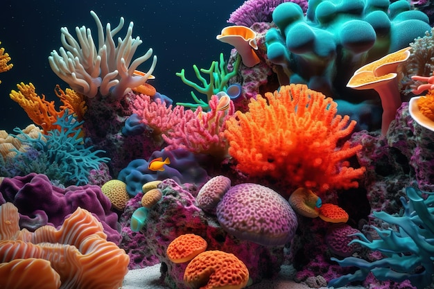 A colorful coral with a large red and blue stem