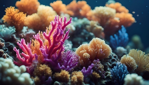 Foto coralli colorati su una barriera corallina fotografia sottomarina